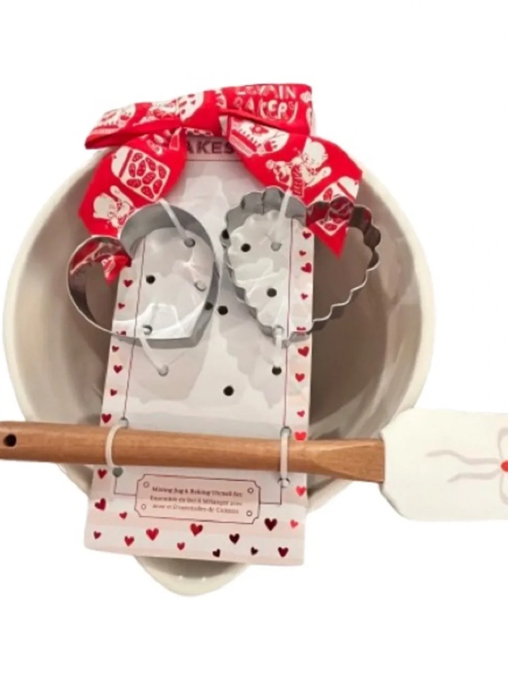 🆕- The Bakeshop 4-Piece Pink Bow Themed Mixing Bowl & Utensil Baking Set
